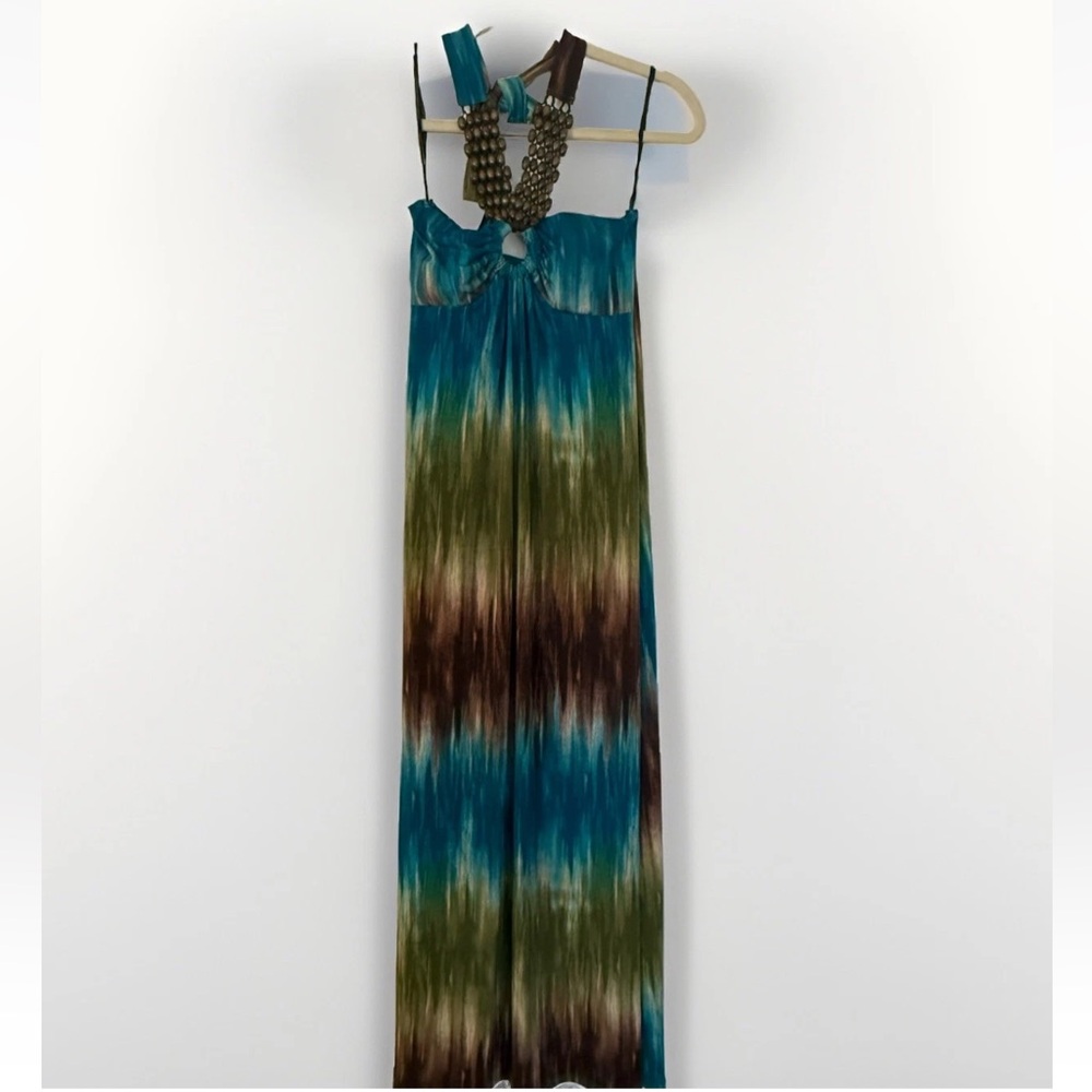 Multicolor Tie-Dye halter beaded maxi long dress